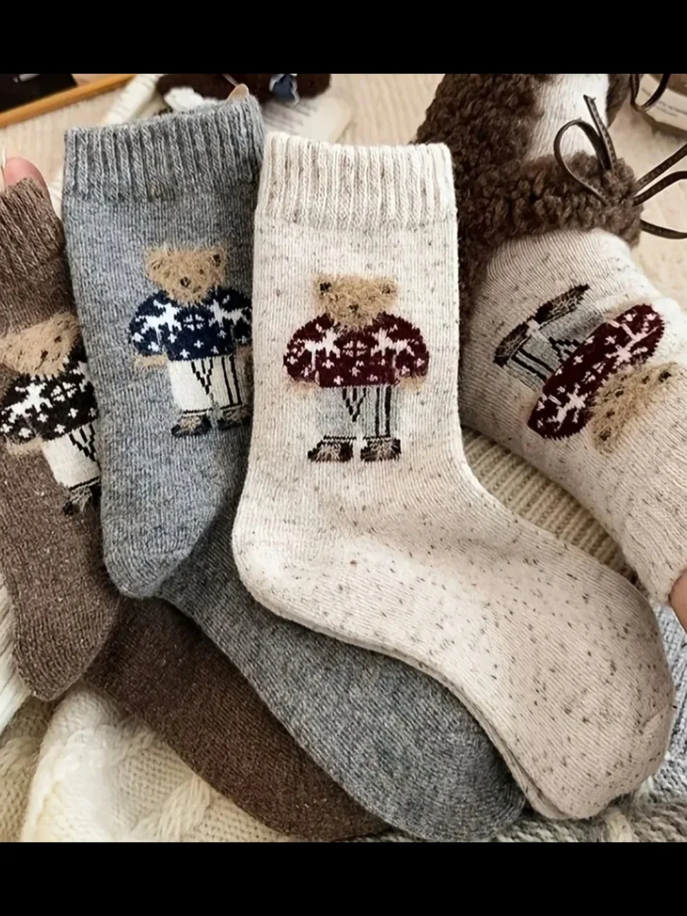 Bear Knit Socks - Assorted Colors Set Of 5 - Picture 3 of 3